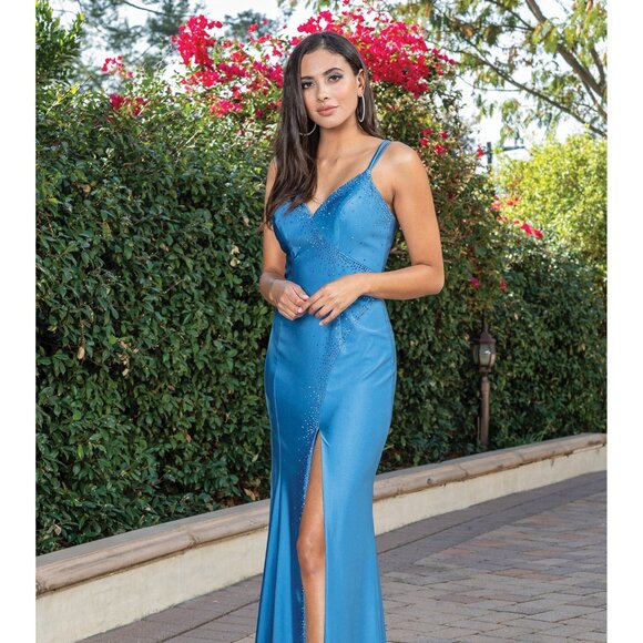 New Sleeveless Sheath Rhinestones Embellished Prom Dress w/ Lace Up Back DQ 4274 - Picture 1 of 9